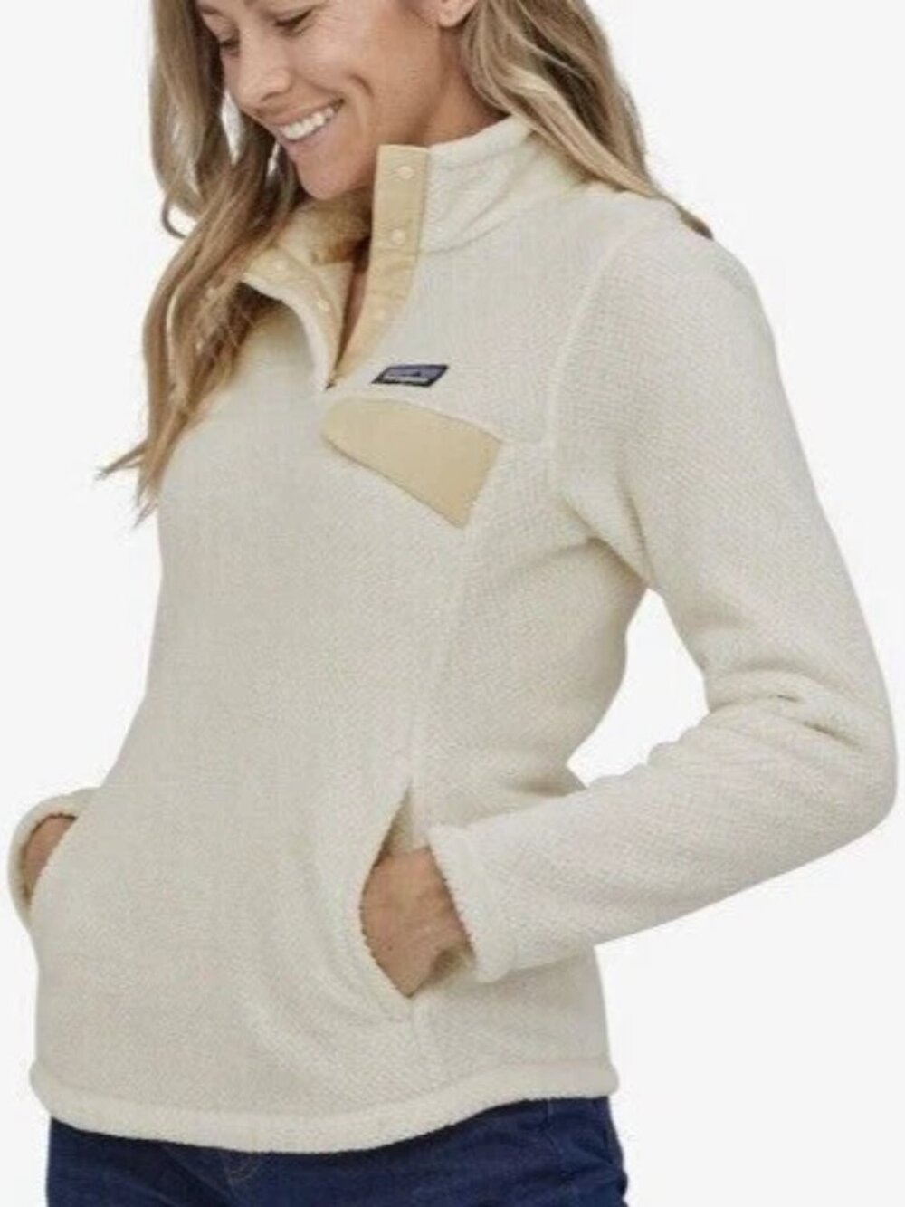 PATAGONIA Re-Tool Snap-T Fleece Pullover Sweatshirt in Raw Linen Women's Size M